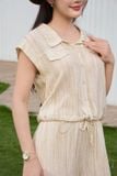  Set đũi kẻ sơmi tay liền quần suông nắp túi giả trang trí 