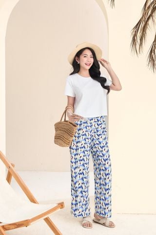 Bộ áo cotton suông quần baggy vải velo họa tiết mềm mát