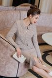  Áo dạ tweed cổ sen dáng lửng 