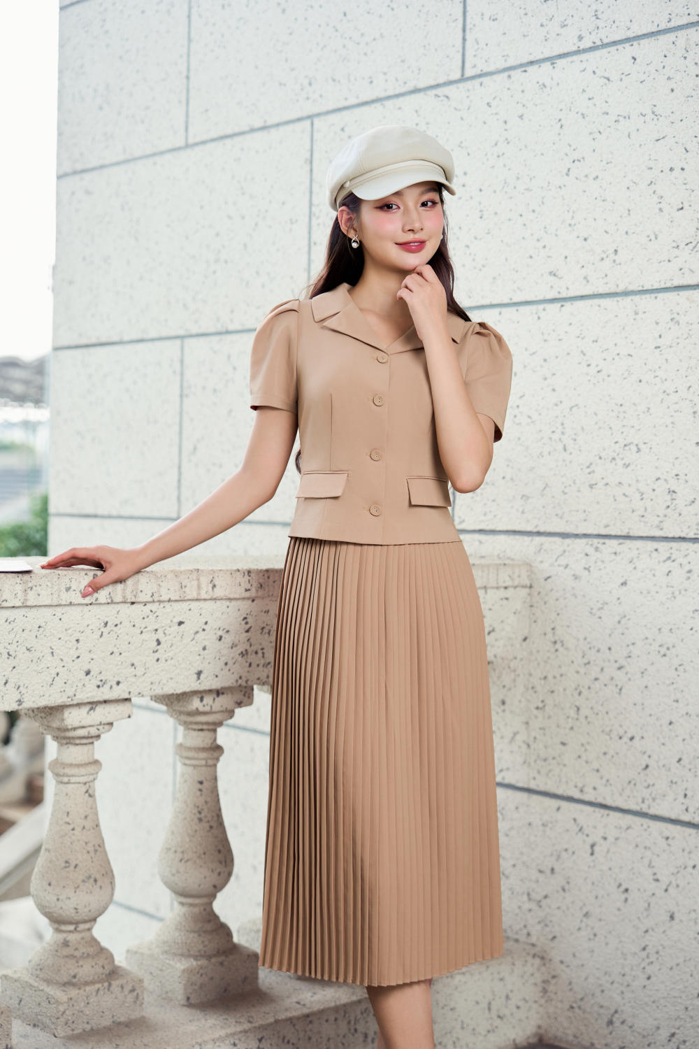 Set ký giả chân váy dập ly chất chéo Hàn mềm mượt, nhẹ