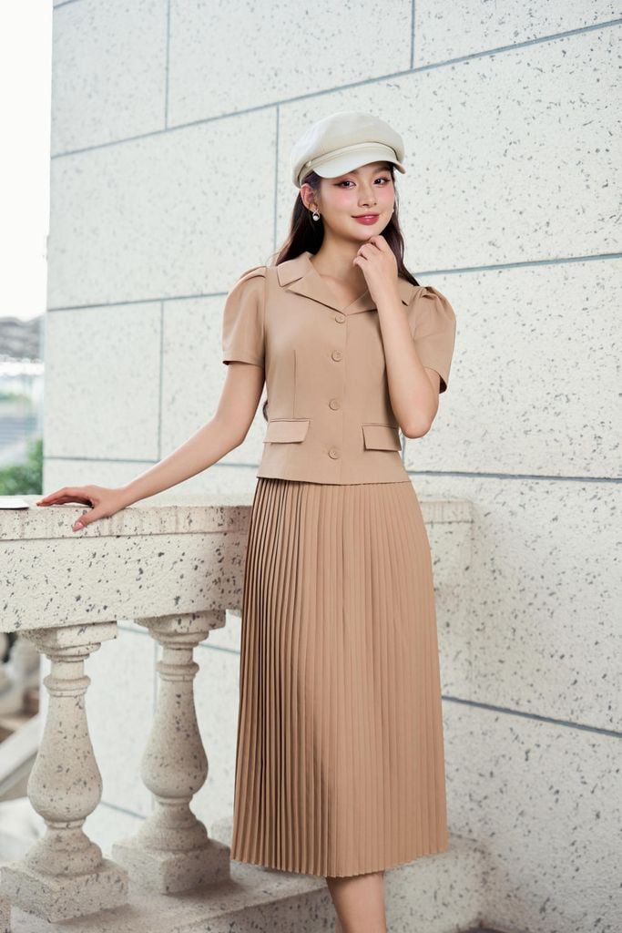  Set ký giả chân váy dập ly chất chéo Hàn mềm mượt, nhẹ 