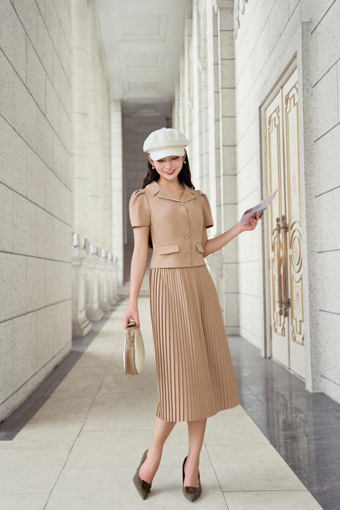  Set ký giả chân váy dập ly chất chéo Hàn mềm mượt, nhẹ 