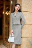  Set chân váy áo ký giả cổ sen 2 hàng khuy chất dạ họa tiết răng sói 