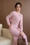  Set đầm sát nách nỉ lông cừu mix áo khoác croptop phối cúc 