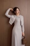  Set đầm sát nách nỉ lông cừu mix áo khoác croptop phối cúc 