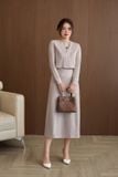  Set đầm sát nách nỉ lông cừu mix áo khoác croptop phối cúc 