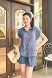  Set sơ mi kẻ nữ mix quần short jean giấy trẻ trung 
