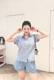  Set sơ mi kẻ nữ mix quần short jean giấy trẻ trung 