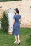  Váy jean dáng A cổ vuông phối cúc trước Cardina 