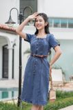  Váy jean dáng A cổ vuông phối cúc trước Cardina 