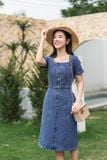  Váy jean dáng A cổ vuông phối cúc trước Cardina 