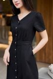  Đầm thiết kế vải jean dáng A cúc trước thanh lịch, chun eo trẻ trung 