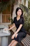  Đầm thiết kế vải jean dáng A cúc trước thanh lịch, chun eo trẻ trung 