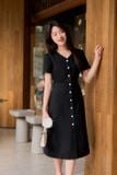  Đầm thiết kế vải jean dáng A cúc trước thanh lịch, chun eo trẻ trung 