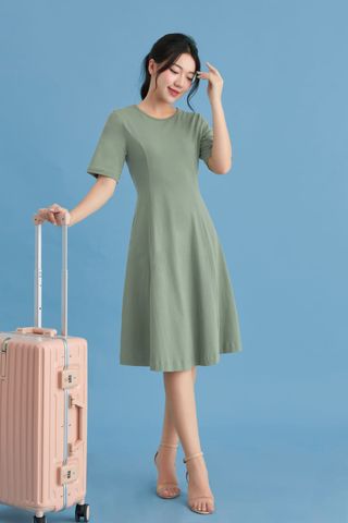 Đầm dáng A cổ tròn tay lỡ chất cotton cao cấp thoáng mát, không nhăn