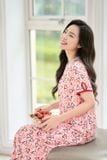  Đầm lanh cổ tim dáng A đuôi cá họa tiết hoa nhí 