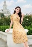  Đầm thiết kế dập ly eo cao cổ nơ chất liệu chiffon dáng xoè 