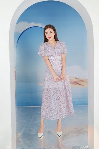 Đầm maxi chiffon hoa cao cấp thiết kế vai bèo xẻ trước nhẹ nhàng nữ tính