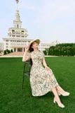  Đầm thiết kế dập ly eo cao cổ nơ chất liệu chiffon dáng xoè 