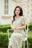  Đầm lanh cổ tim dáng A đuôi cá họa tiết hoa nhí 