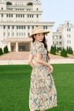  Đầm thiết kế dập ly eo cao cổ nơ chất liệu chiffon dáng xoè 