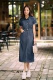  Đầm jean dáng A Cardina cổ đức tay cộc dáng dài 