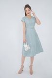  Đầm kẻ cổ V tay liền dáng A chất thô dệt hoạ tiết kẻ Herringbone 