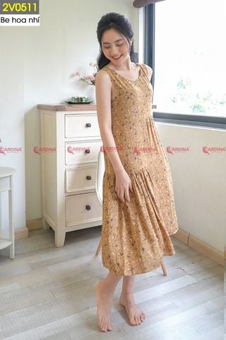 Váy lanh suông lệch tầng, váy lanh mặc nhà Cardina.