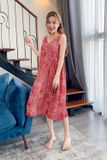  Đầm nữ chất lanh dáng suông lệch tầng họa tiết 