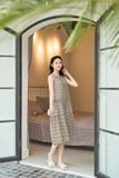  Đầm suông sát nách chất liệu lanh cao cấp họa tiết hoa nhí 