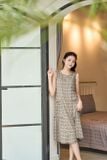  Đầm suông sát nách chất liệu lanh cao cấp họa tiết hoa nhí 