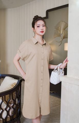 Đầm linen dáng suông cổ đức gấu tôm