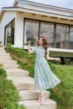  Đầm maxi đi biển kiểu dáng xếp ly cổ xòe 3 tầng điệu đà chất chiffon mềm mại 
