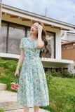  Đầm maxi đi biển kiểu dáng xếp ly cổ xòe 3 tầng điệu đà chất chiffon mềm mại 