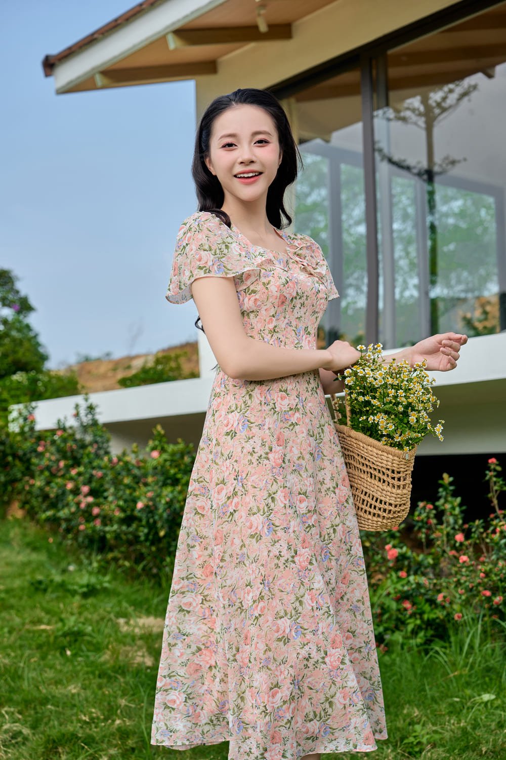 mẫu đầm maxi voan đi biển