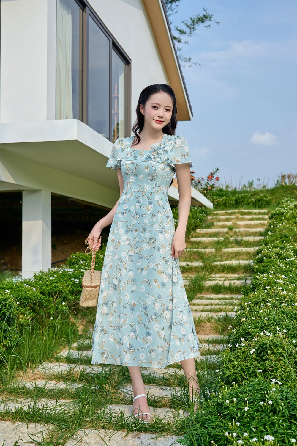 mẫu đầm maxi voan đi biển
