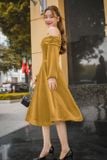  Đầm nhung dáng A vai trễ 