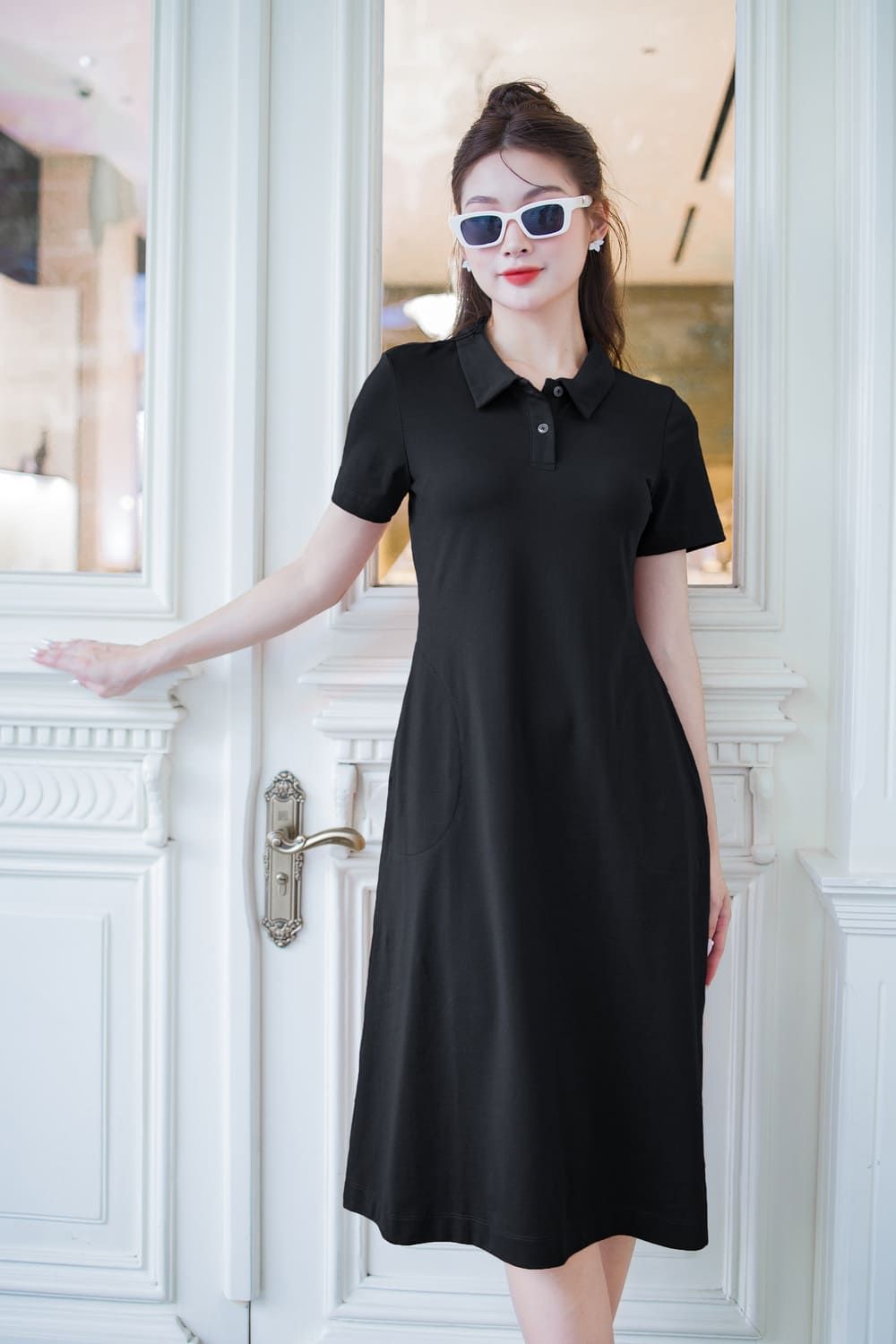 ĐẦM POLO COTTON DÁNG DÀI CÚC SAU