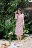  Đầm suông cổ tròn chất lụa hàn châu họa tiết hoa nhí 