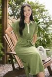  Đầm suông lụa Hàn Châu phối cổ họa tiết thắt eo thanh lịch 