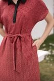  Đầm suông lụa Hàn Châu phối cổ họa tiết thắt eo thanh lịch 