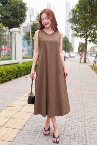 Đầm linen sát nách dáng suông Cardina