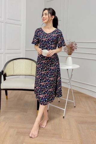 Váy lanh suông tay loe họa tiết Cardina, váy lanh mặc nhà Cardina.