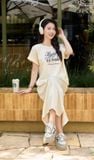  Đầm suông Cardina Younger vải umi lạnh dáng dài in chữ Light The World 