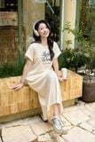  Đầm suông Cardina Younger vải umi lạnh dáng dài in chữ Light The World 