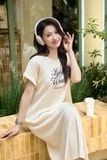  Đầm suông Cardina Younger vải umi lạnh dáng dài in chữ Light The World 