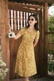  Váy xếp ly cổ hoạ tiết hoa nhí chất chiffon thanh lịch 