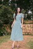  Váy xếp ly cổ hoạ tiết hoa nhí chất chiffon thanh lịch 