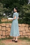  Váy xếp ly cổ hoạ tiết hoa nhí chất chiffon thanh lịch 