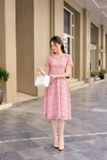  Đầm xòe eo cao cổ nhạn tay cộc chất liệu chiffon mềm mại 